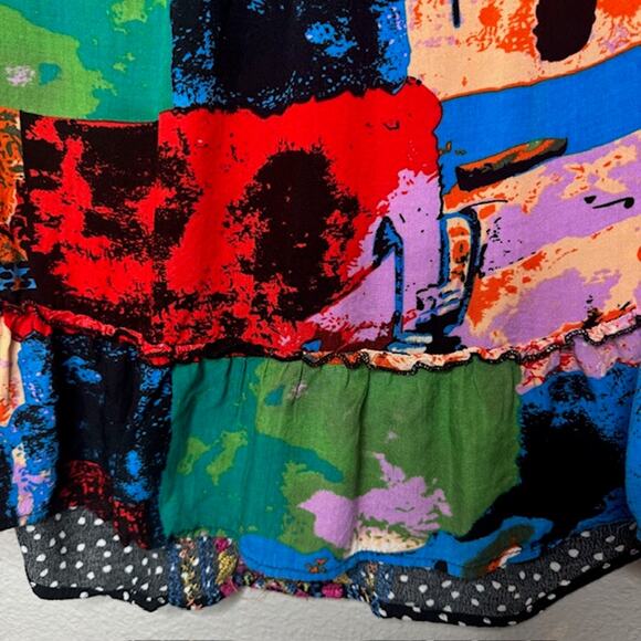 Caleoas Black Fiesta Floral Embroidered Bohemian Hippie Ruffle Blouse - Medium - Picture 9 of 16